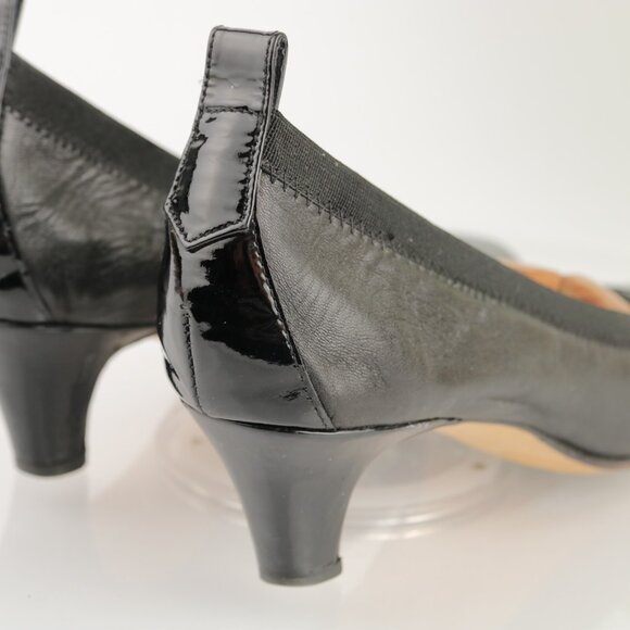 VTG Anyi Lu Womens Pump Size 38.5 8.5 Black Leather Kitten Heel Dress Shoe Comfy - Picture 3 of 12